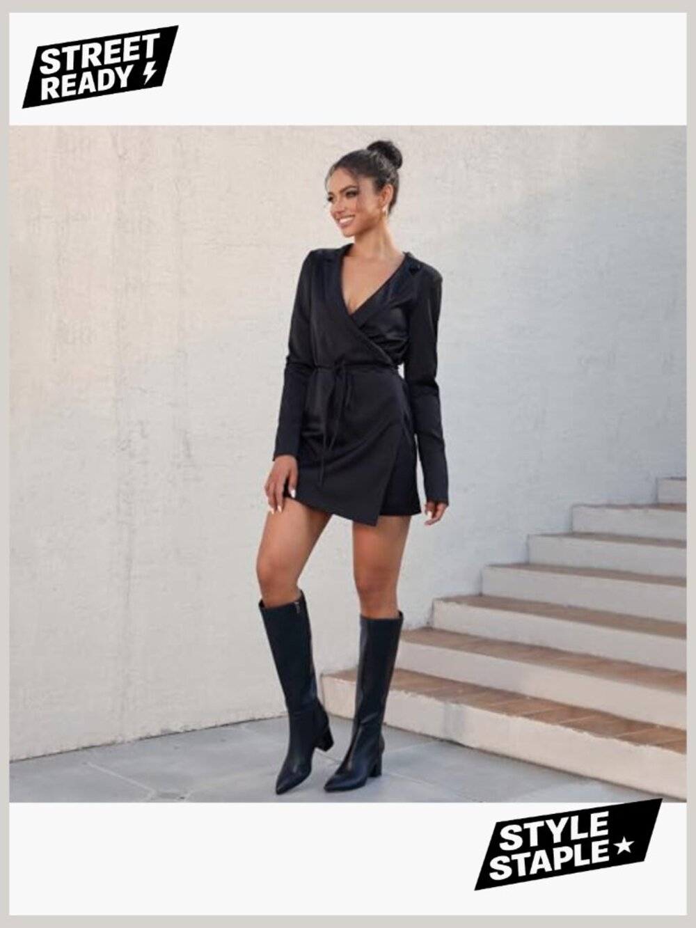 Knee High Boots Chunky Heel Pointed Toe Side Zipper Long Boots Women - Picture 2 of 7